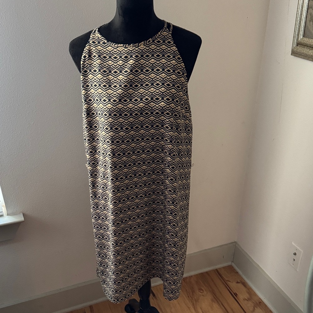 Banana Republic Sz L racer back Geometric Patterned Sleeveless Dress tan
